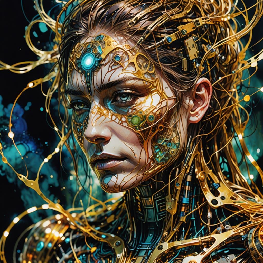 Warlock's Techno-Organic Form in Watercolor Style