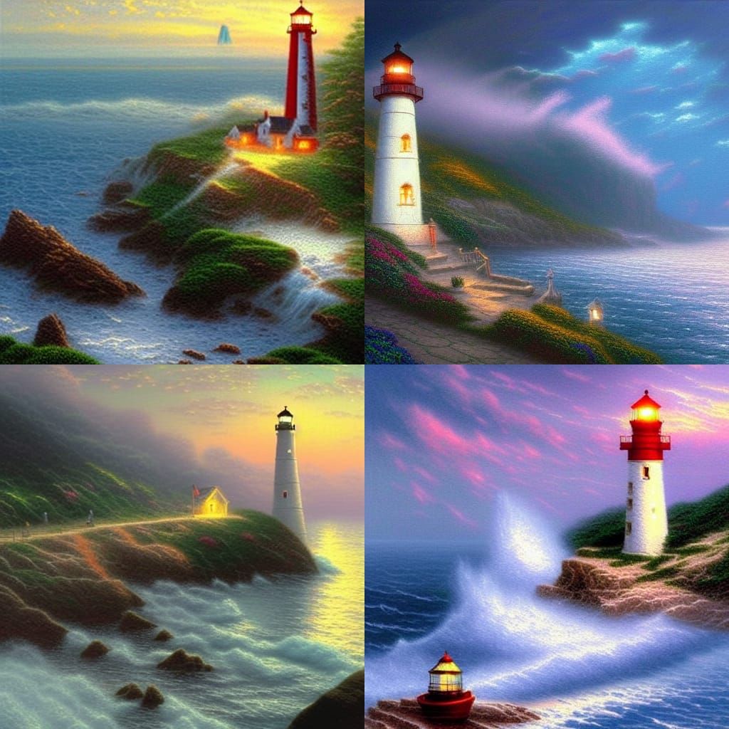 Twilight Lighthouse on Cliff, Ethereal Fantasy Style