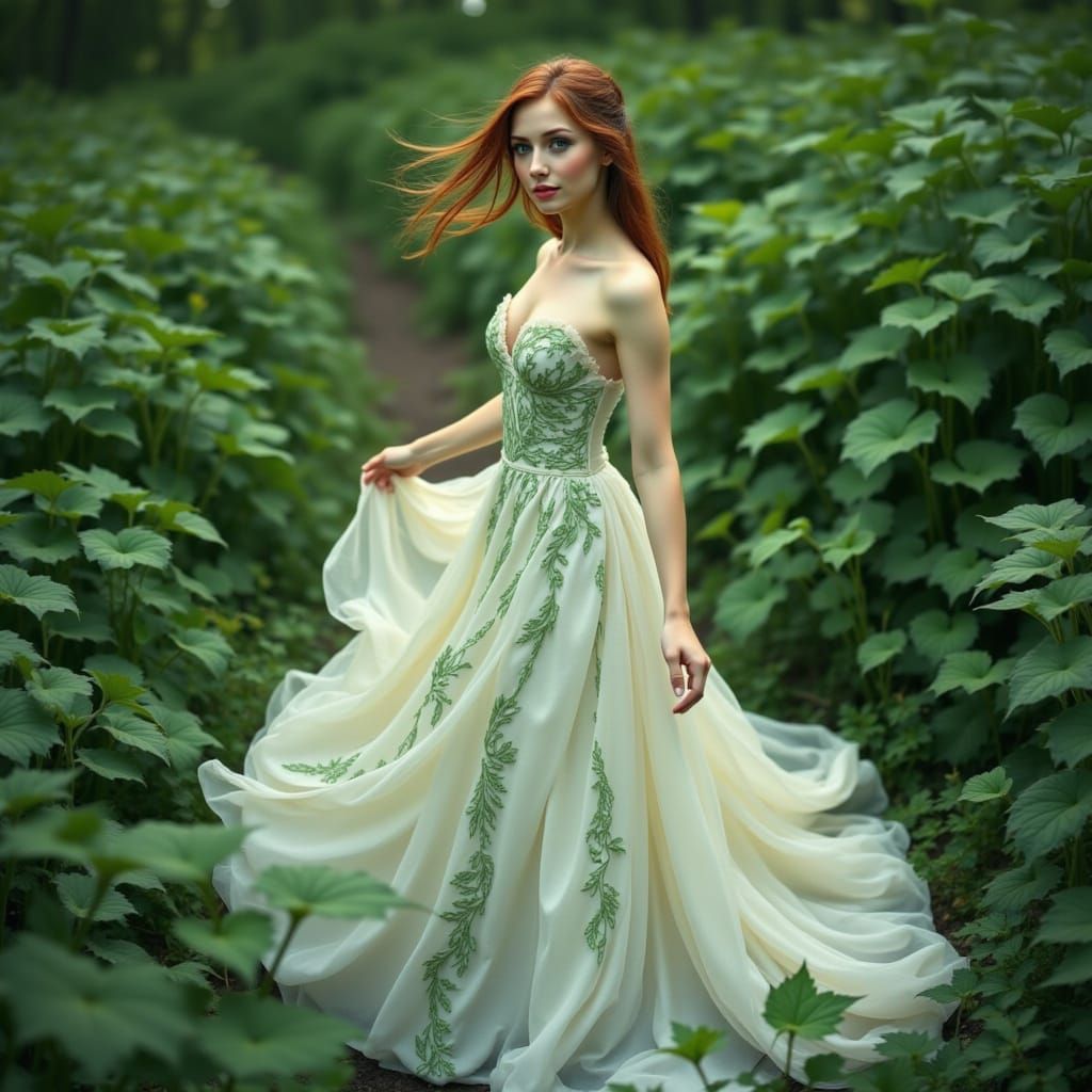 Woman in Embroidered Dress, Art Nouveau Style