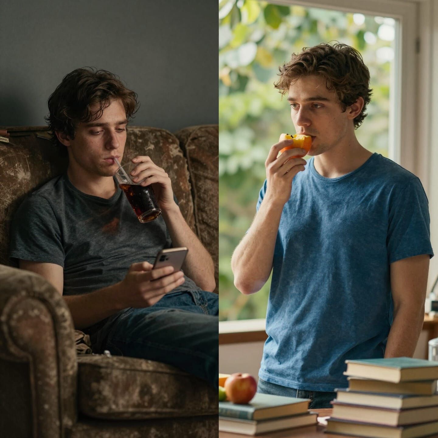 Split Screen: Bad Habits vs Good Habits Transformation