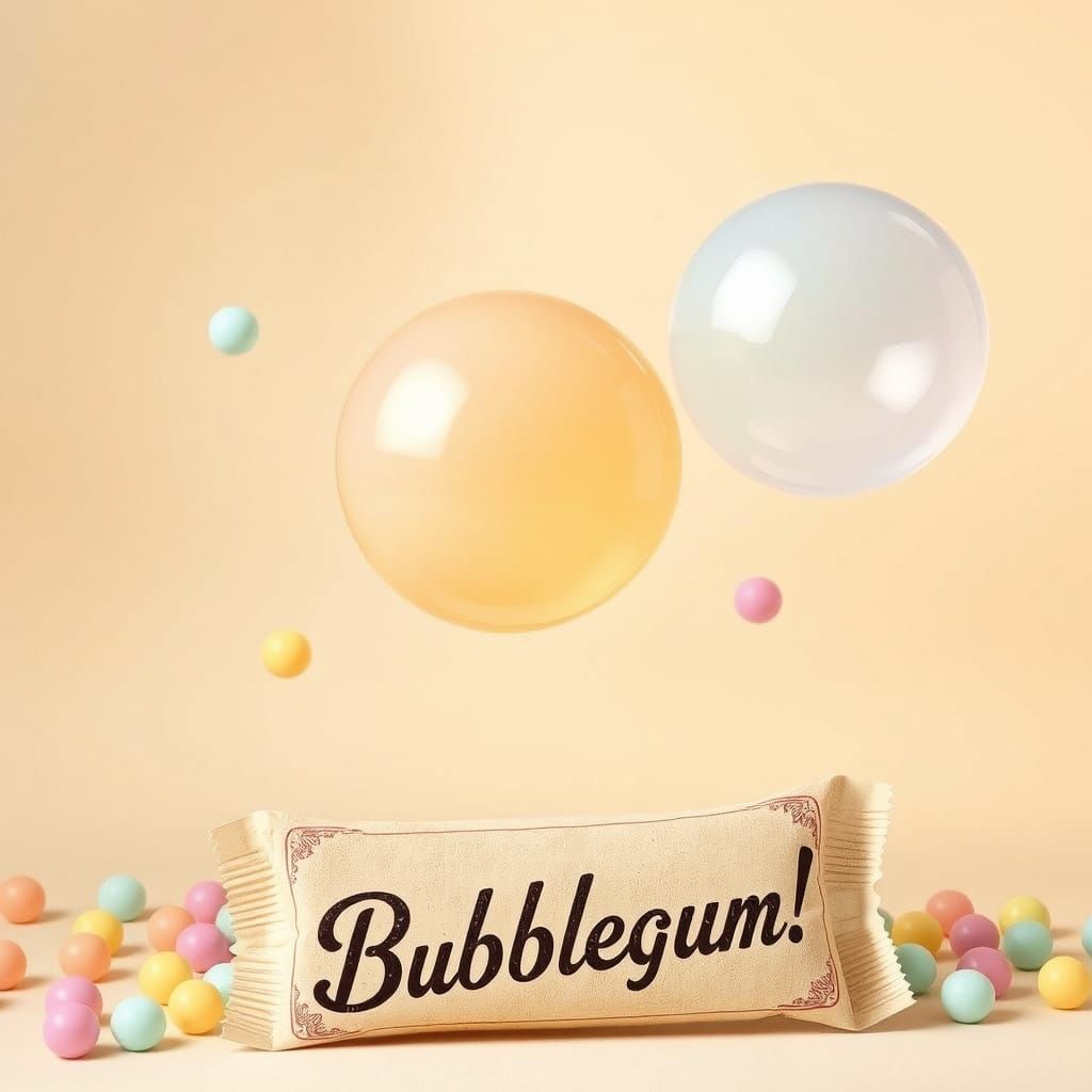 Playful Pastel Bubbles Over Vintage Gum Packaging in Whimsic...