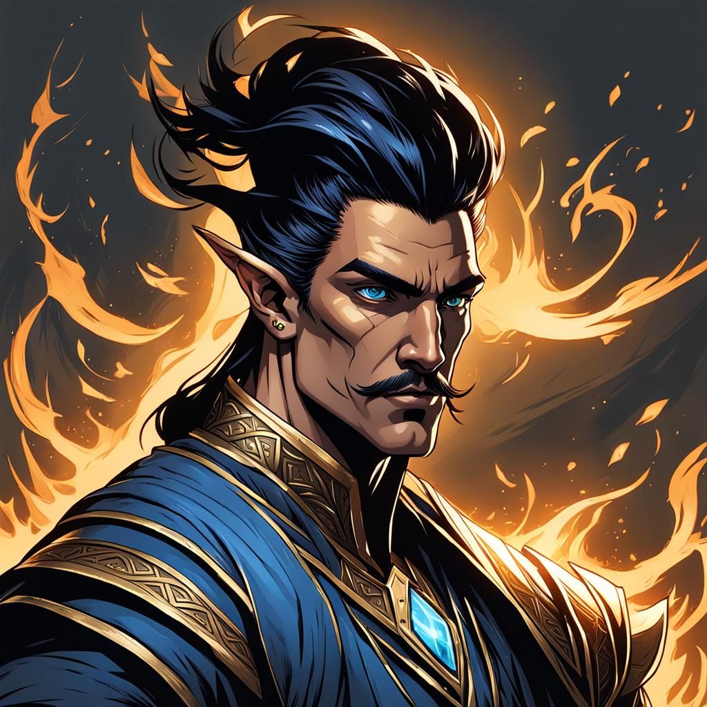 Dark Elf Fire Magic User in Comic Book Style