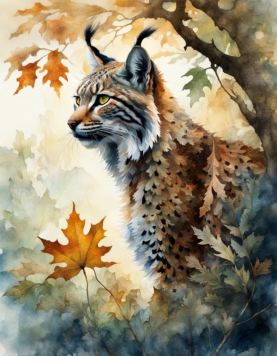 European Lynx in an autumnal forest