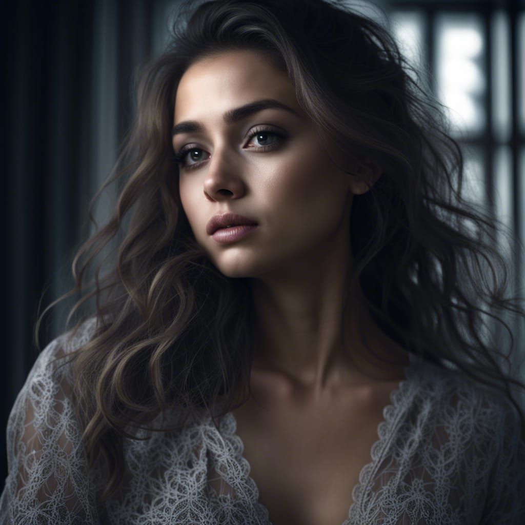 Girl in Grey Lace: Hyperrealistic Portrait