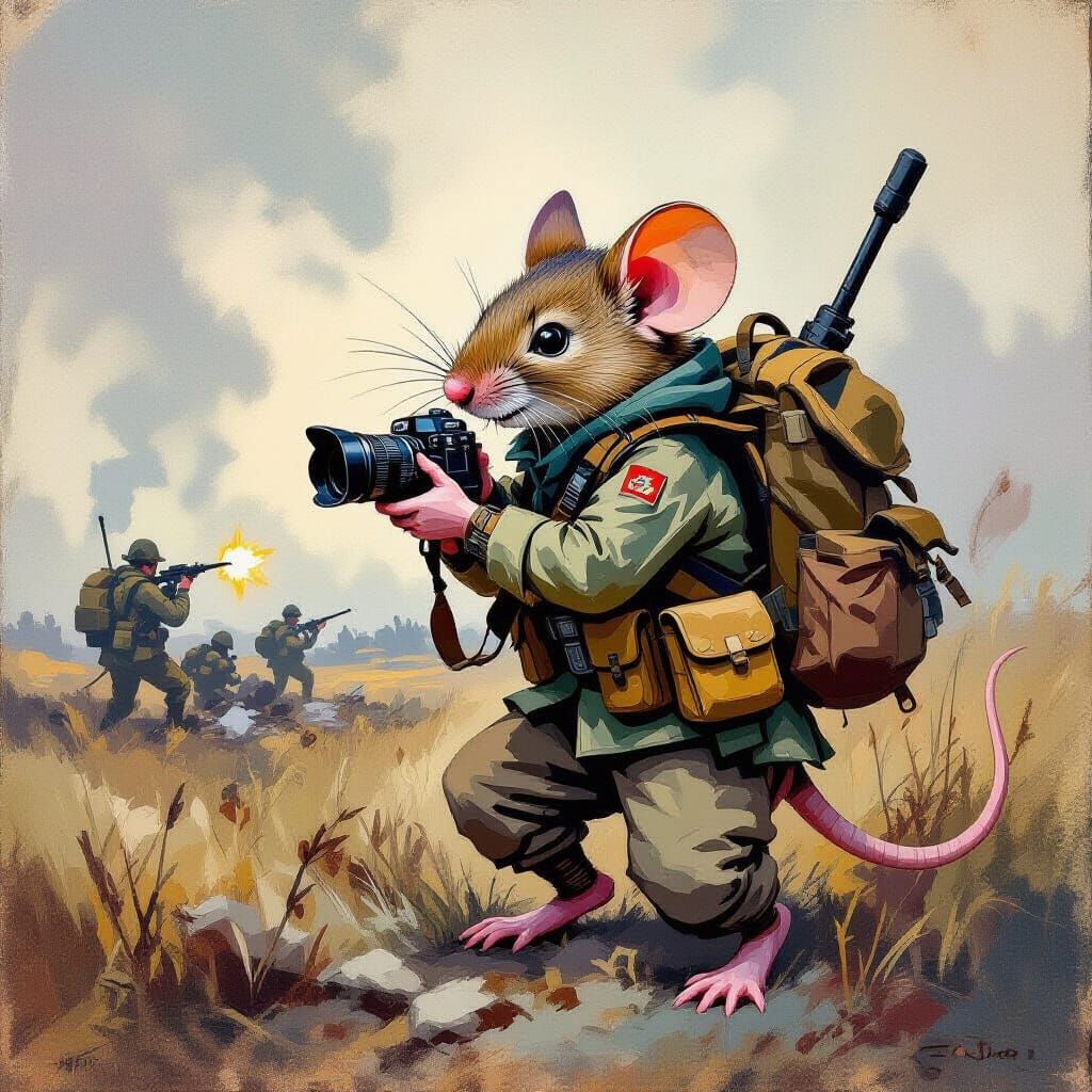 Mouse War Photographer Inspired by Kokoschka and Cezanne