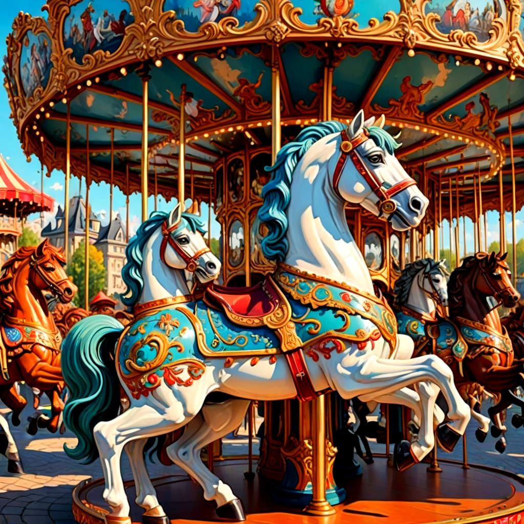 Magnificent Antique Carousel in German Public Place