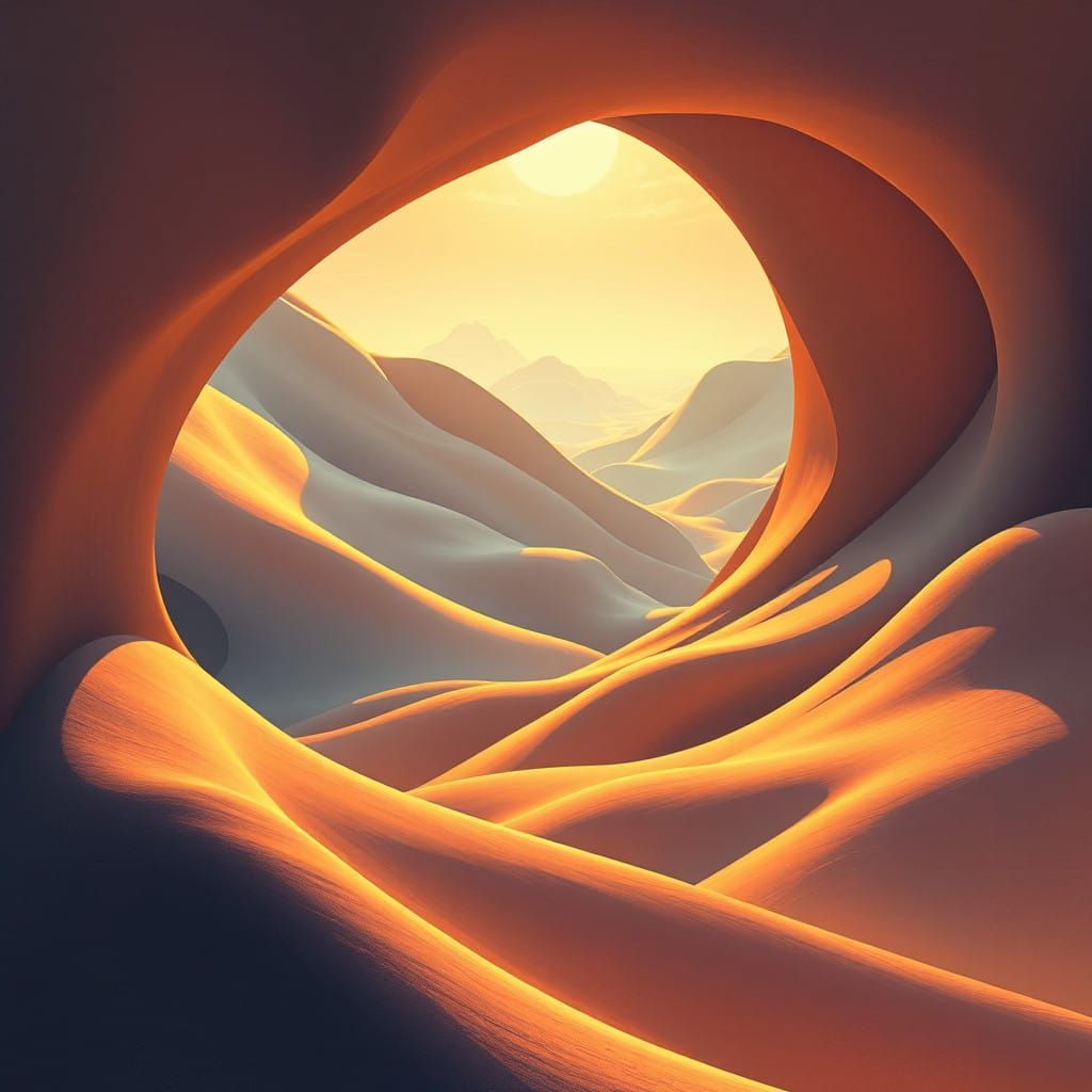 Majestic Alien Landscape in Vibrant Geometric Abstraction