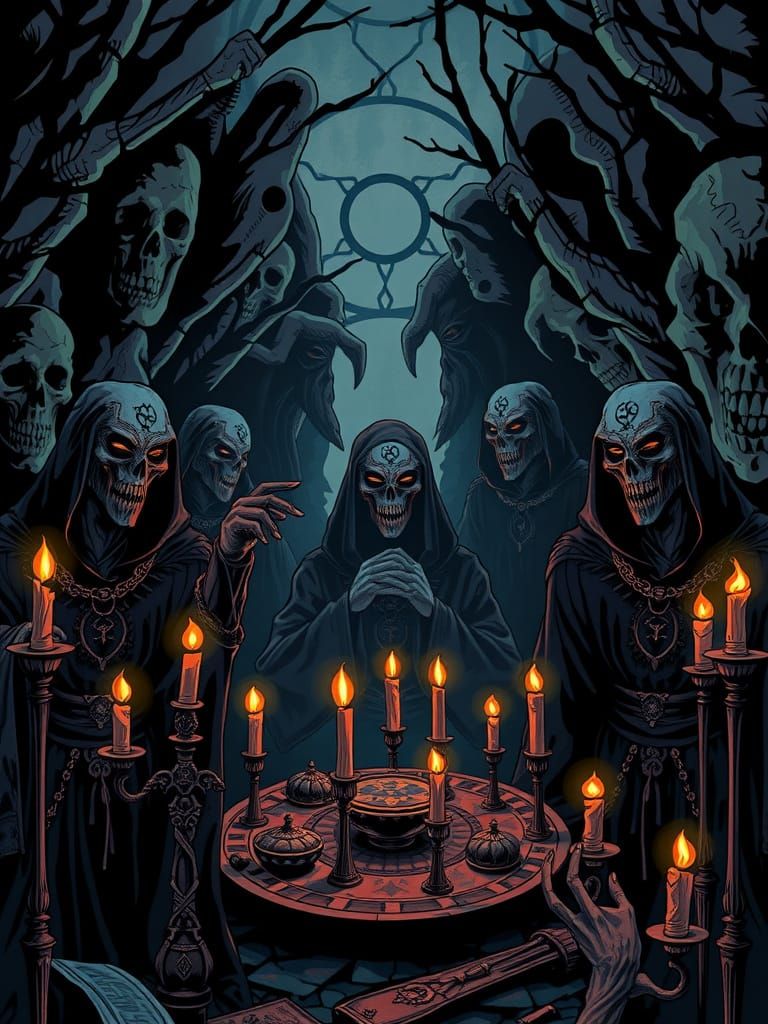 A clandestine gathering of shadowy figures