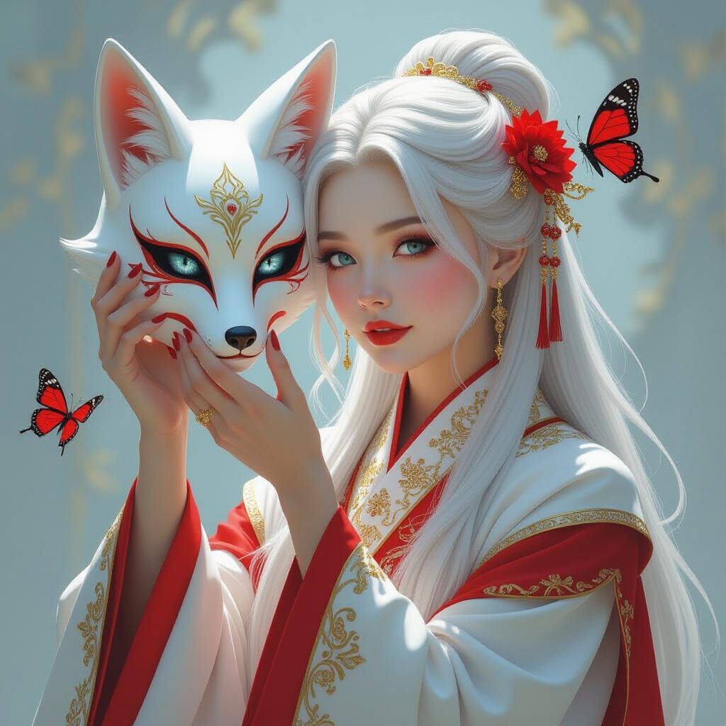 Woman with Fox Mask in Elegant Realism