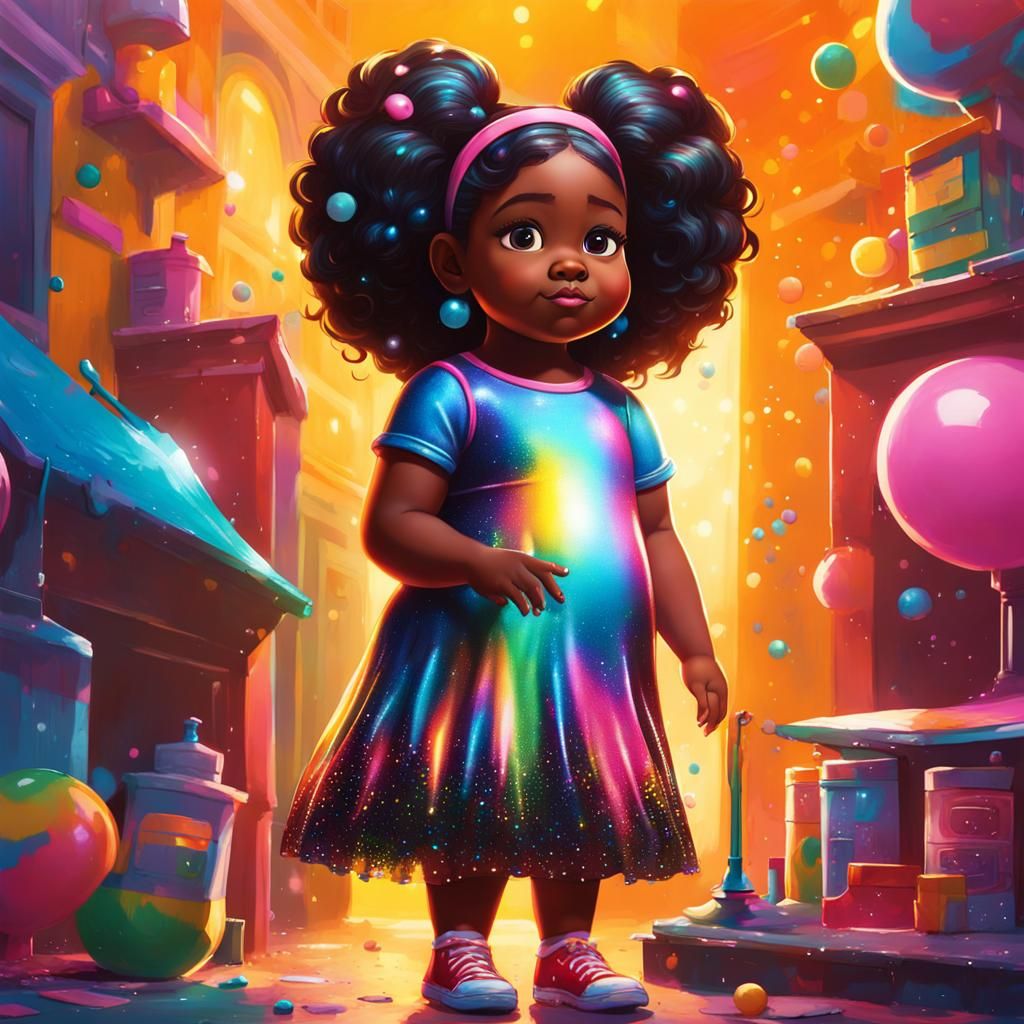 Girl in Sparkling Dress: Graffiti Art Style