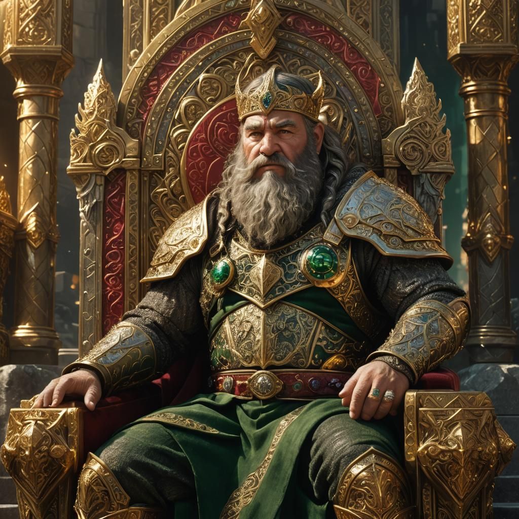 Dwarven King on Golden Throne: Dark Fantasy Art