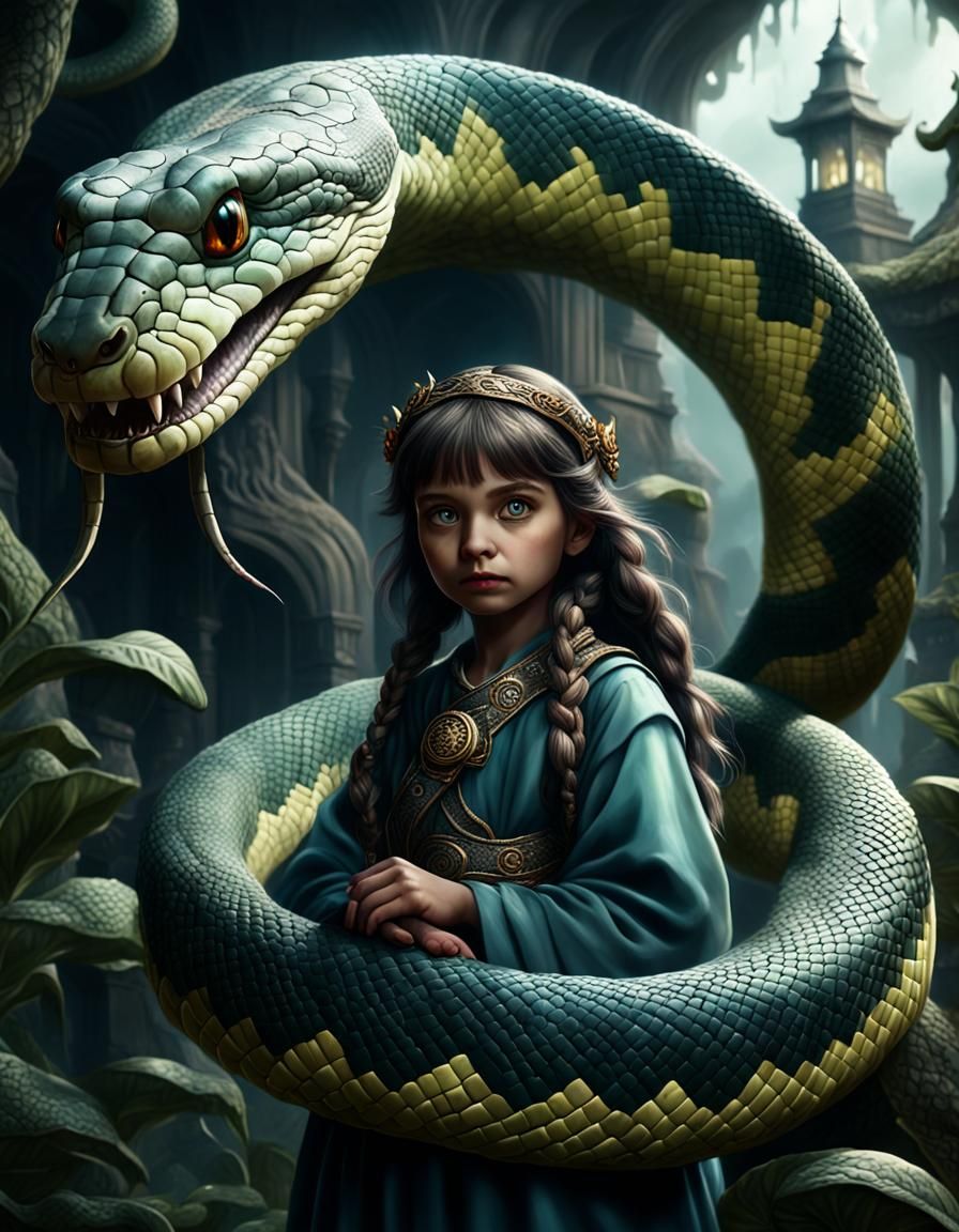 Goddess with Giant Snake Pet: Digital Matte Painting