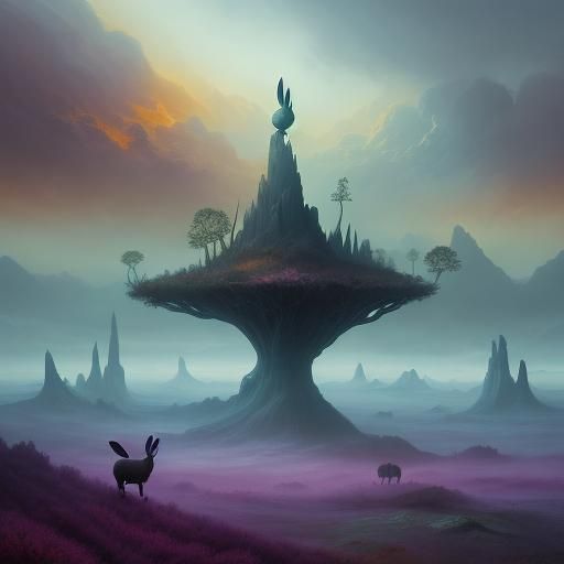 Rabbits Ride South in a Mystical Dreamscape