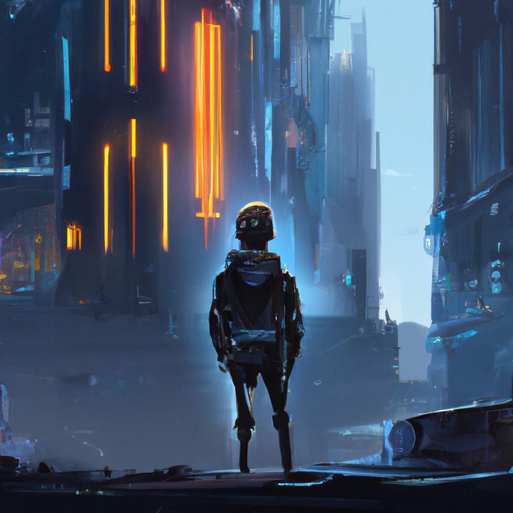 Cyberpunk Man Before Building in Digital Art