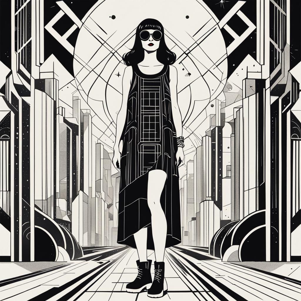 Retro-Futuristic Theda Bara in Minimalist Line Art