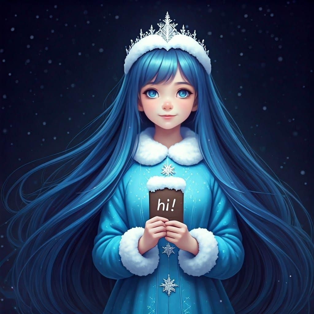Blue-Haired Girl in Snow Crown: Fantasy Concept Art