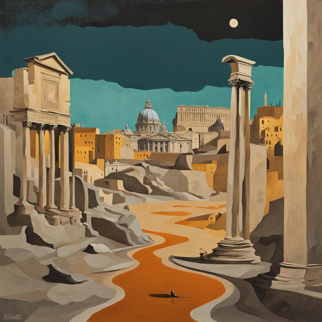 Surreal Rome Collage in Minimalist Style