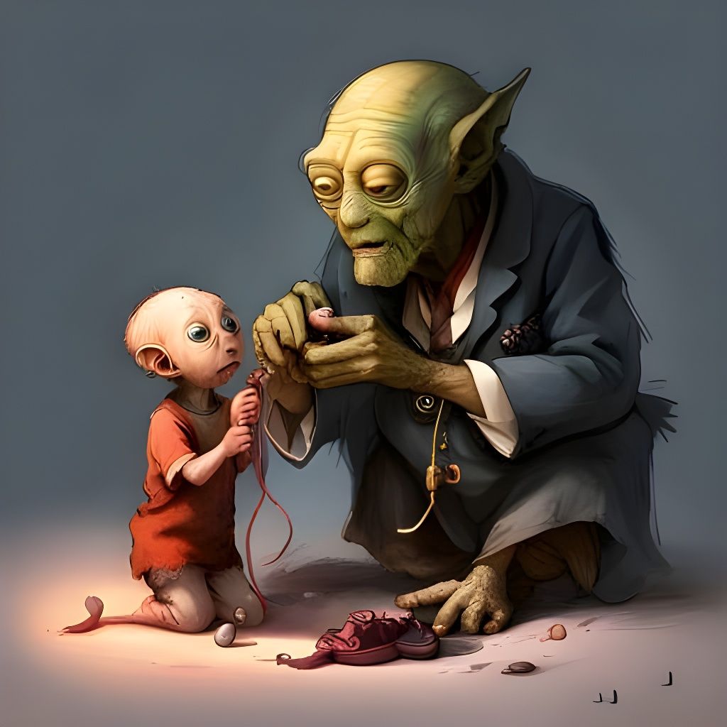 Alien Grandfather Teaches Baby: Fantasycore Art