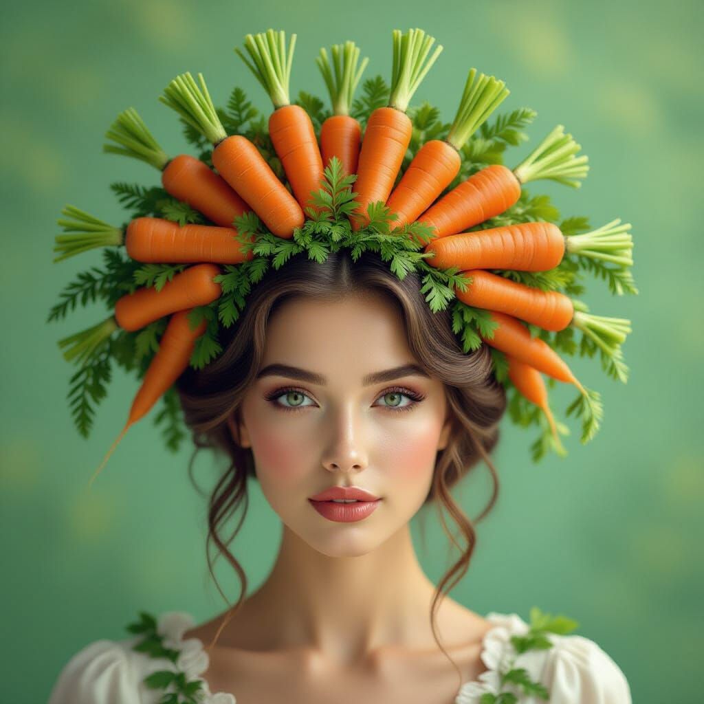 Dreamy Woman with Carrot Headpiece