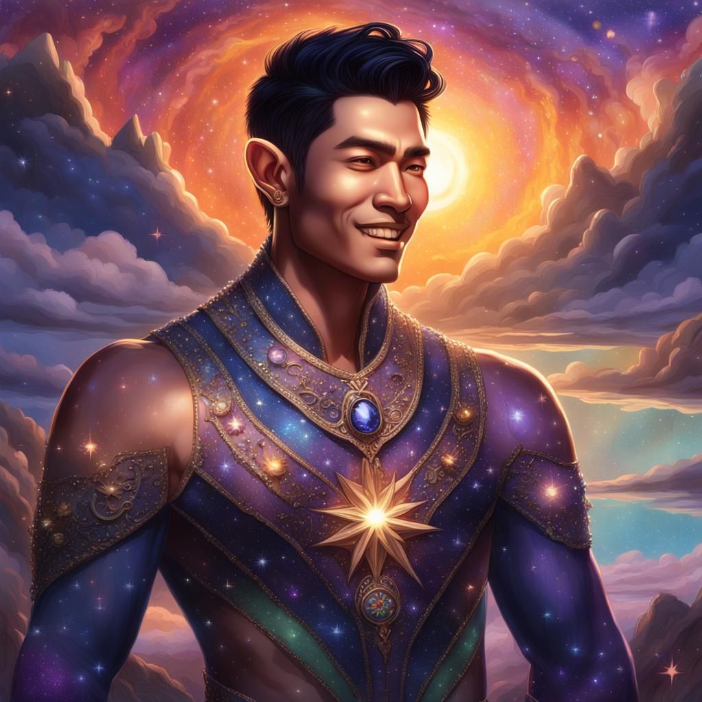 Filipino Elf Hugging the Sun in Fantasy Art