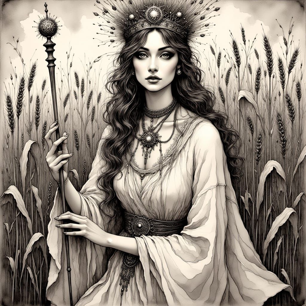 The Empress Tarot Card in Vintage Lithograph Style