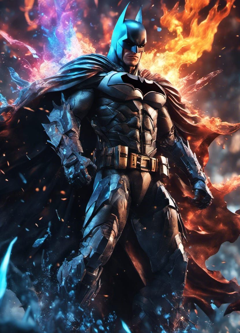 Batman in Ice and Flames Armor: 3D Digital Art