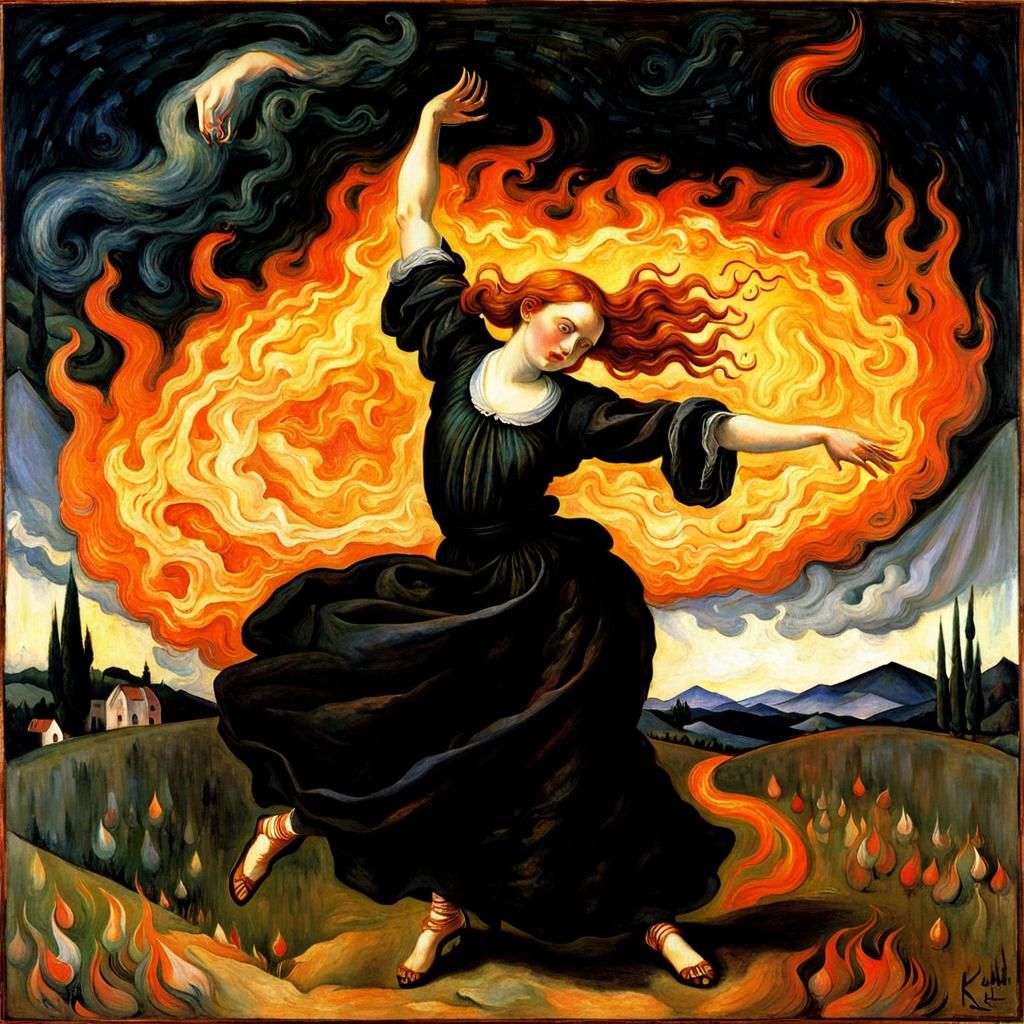 Witch Dancing Around Fire in Art Styles