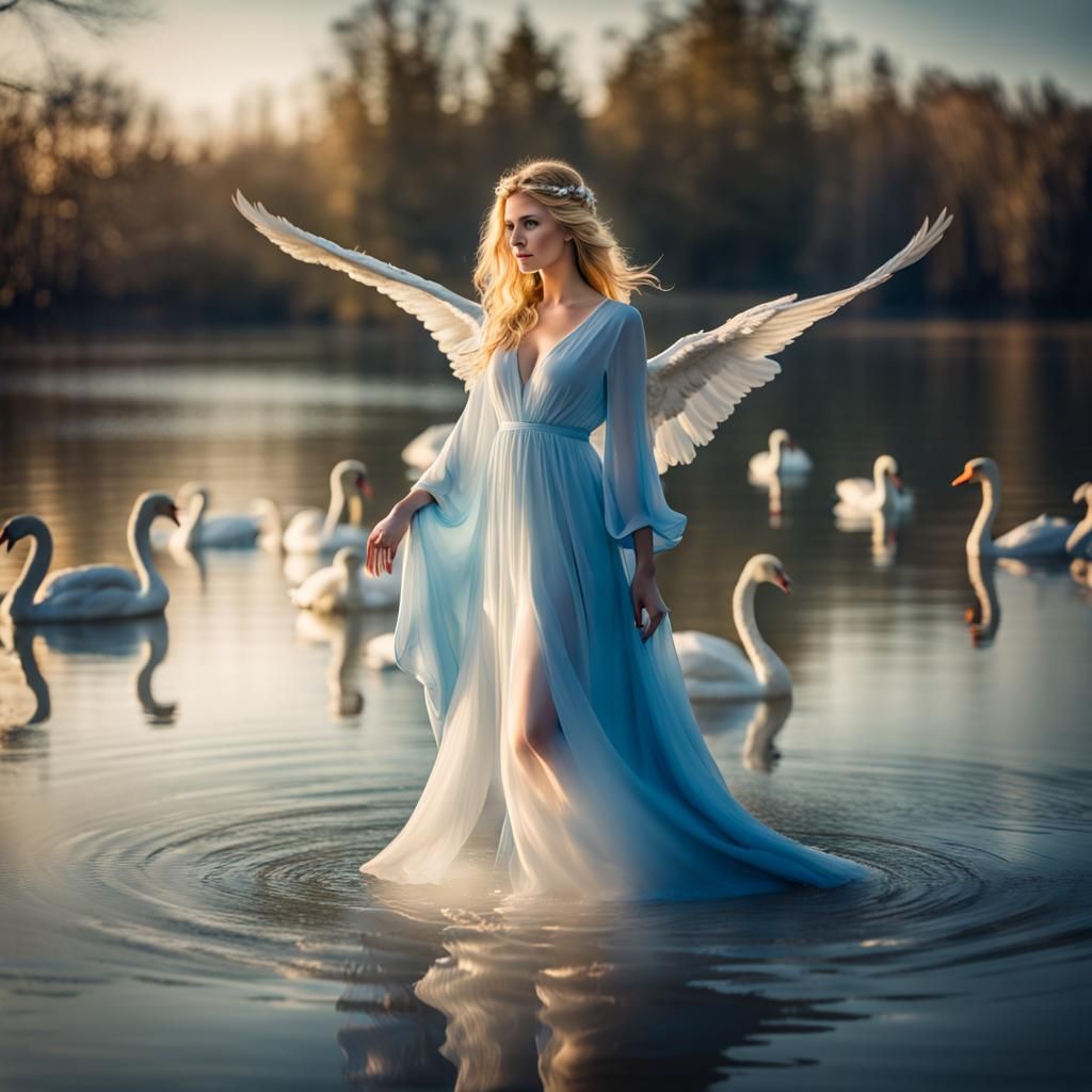 Angelic Figure Floating Above Lake