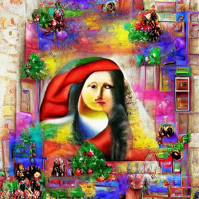 Mona Lisa as Santa Claus: Colorful Christmas Art