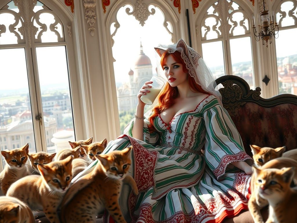 Redhead Cat-Woman Lounging in Sofia, Bulgaria