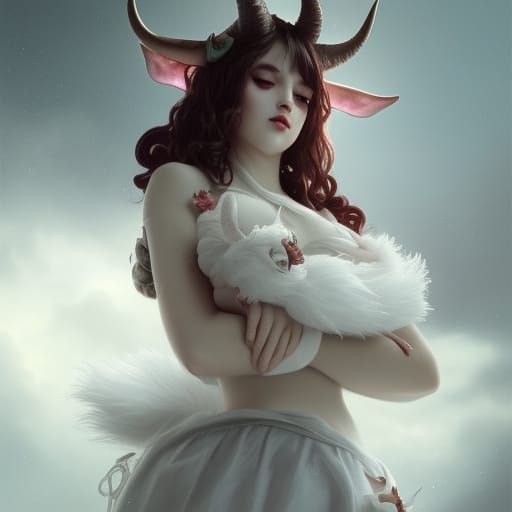 Cute Porcelain Devil Housemaid: Detailed Digital Art