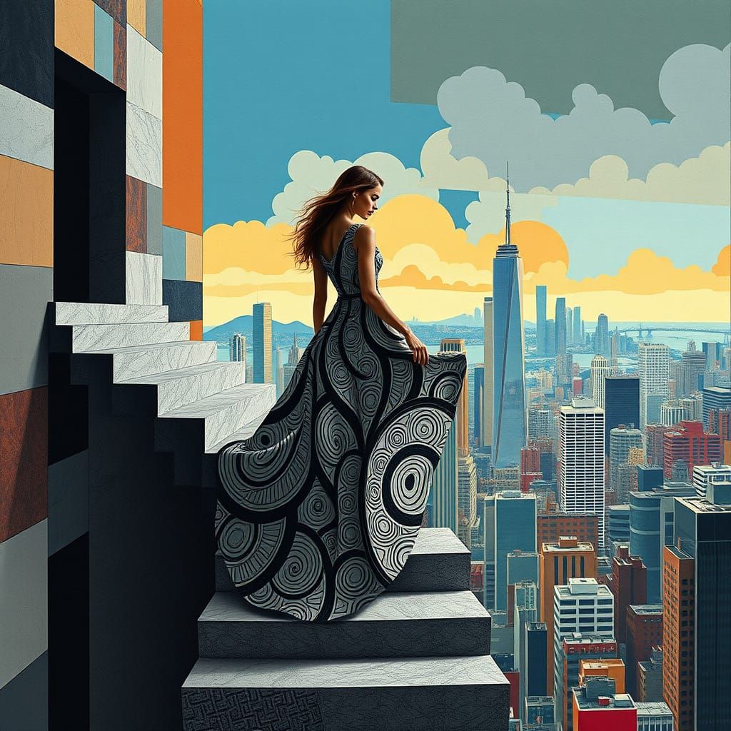 Woman on the Threshold of a Geometric Metropolis in Cubist S...