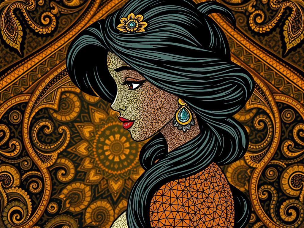 Princess Jasmine in Whirling Golden Geometry