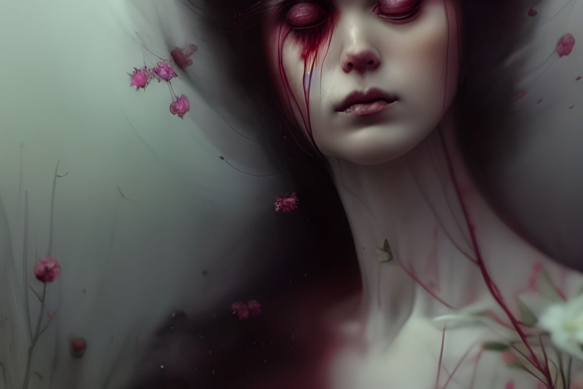 Sad Woman Turns into Flowers: Macabre Concept Art