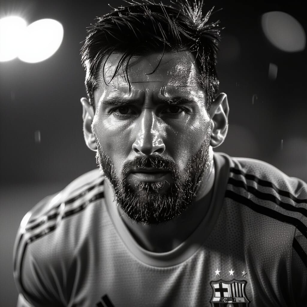 Lionel Messi Training Hard in Dramatic Black and White