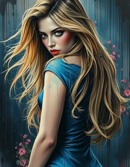 Graffiti Art: Mysterious Persian Woman with Flowing Hair