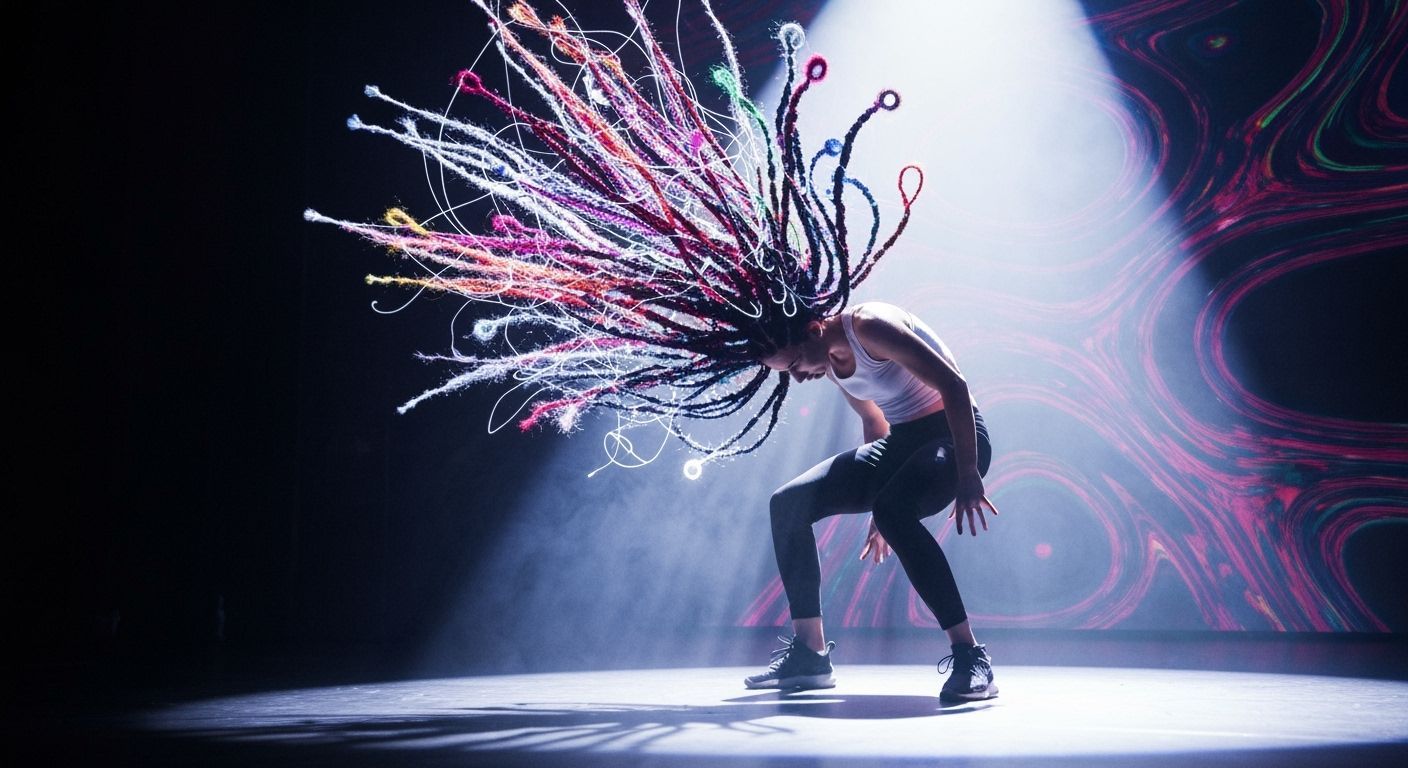 Psychedelic Dancer: Braids and Glowing Threads
