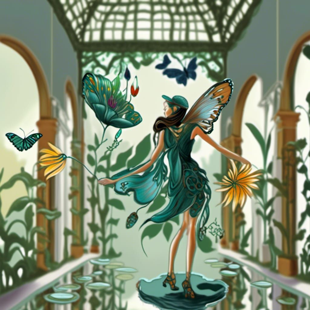 Botanical Garden with Fairies in Vibrant Ink Style