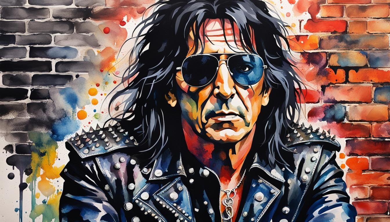Alice Cooper Portrait in Watercolor and Acrylic Paint