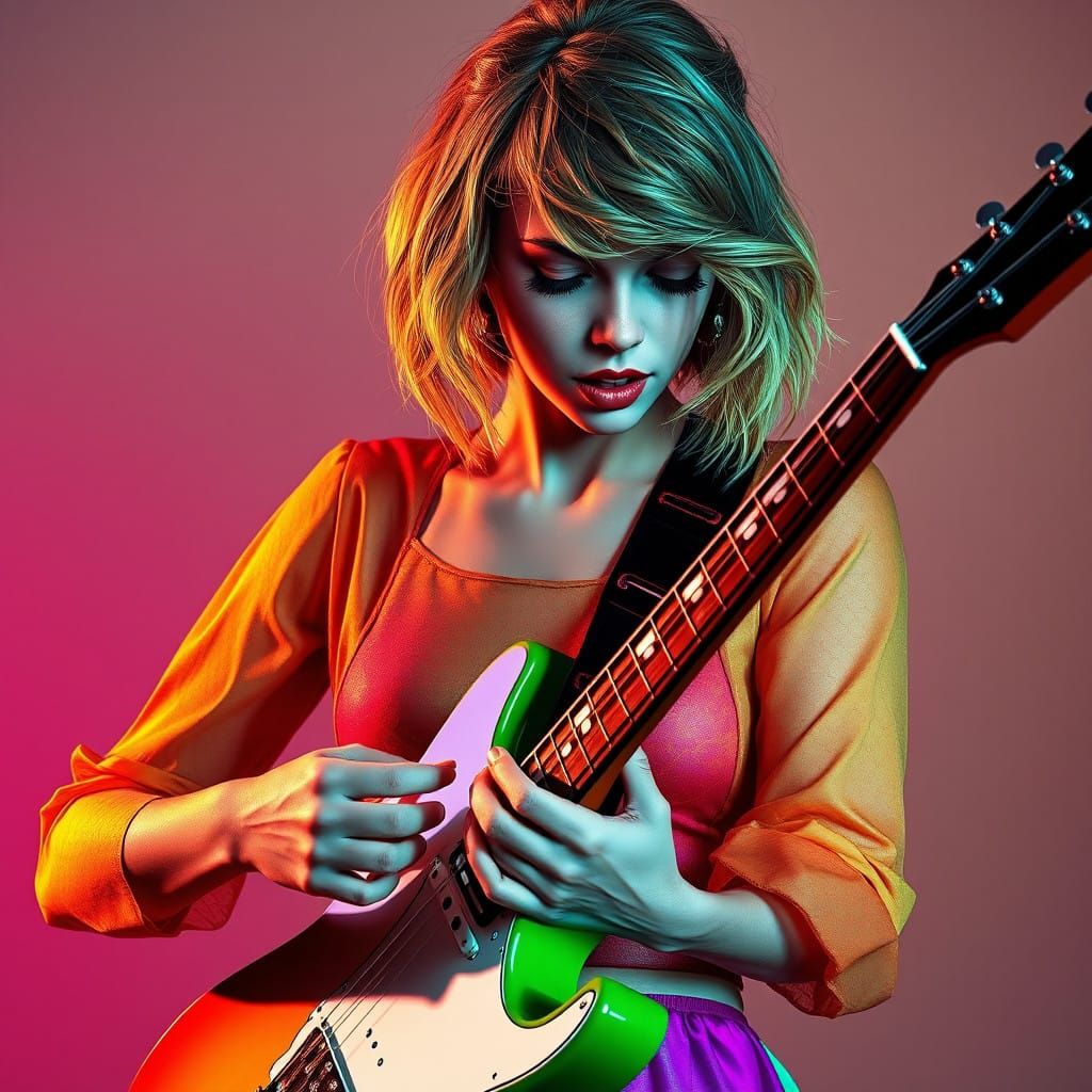 Taylor Swift: Vibrant Guitar Portrait in Dreamy, High-Fantas...