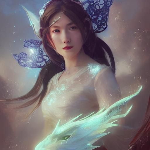 Fantasy Snow Maiden with Dragon Illustration