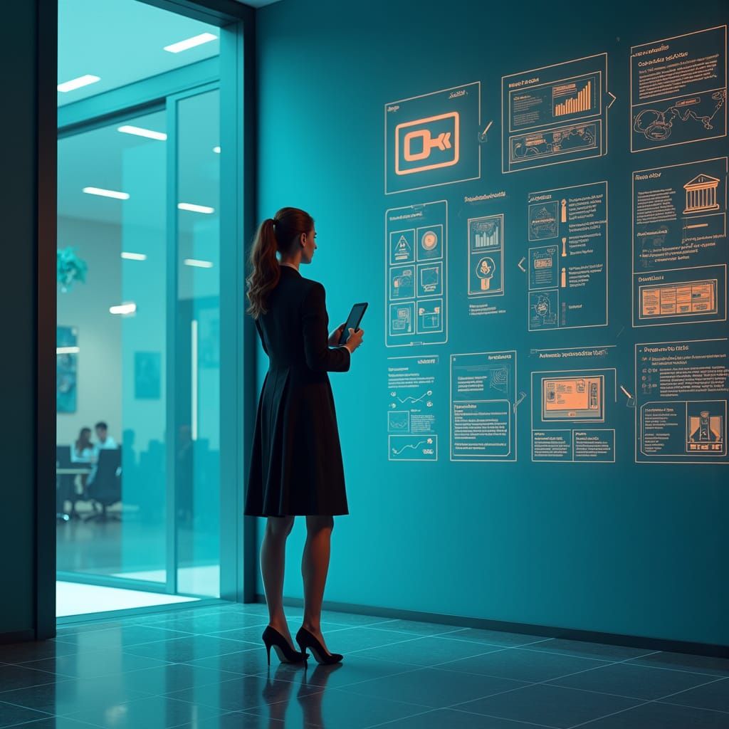 Professional Woman in Front of Data Panel in 8k