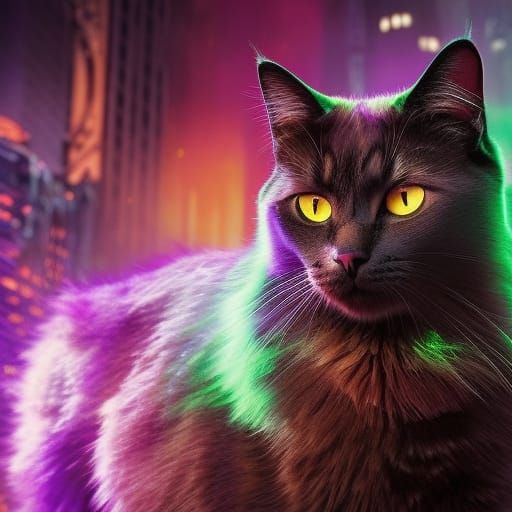 Cat in Ghostly Flames: Maximalist Digital Painting