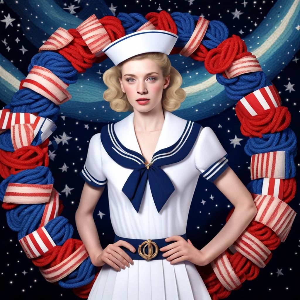 Sailor Woman in Starry Sky, Kitsch Art