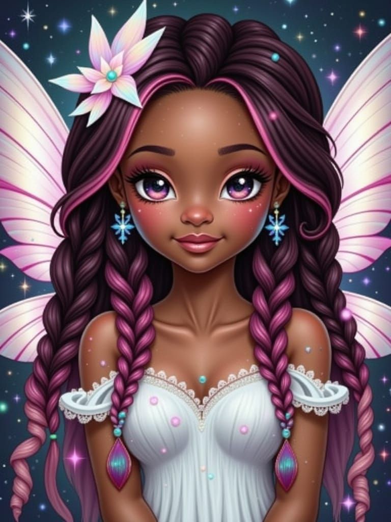 African American Christmas Fairy with Glittering Ombre Hair