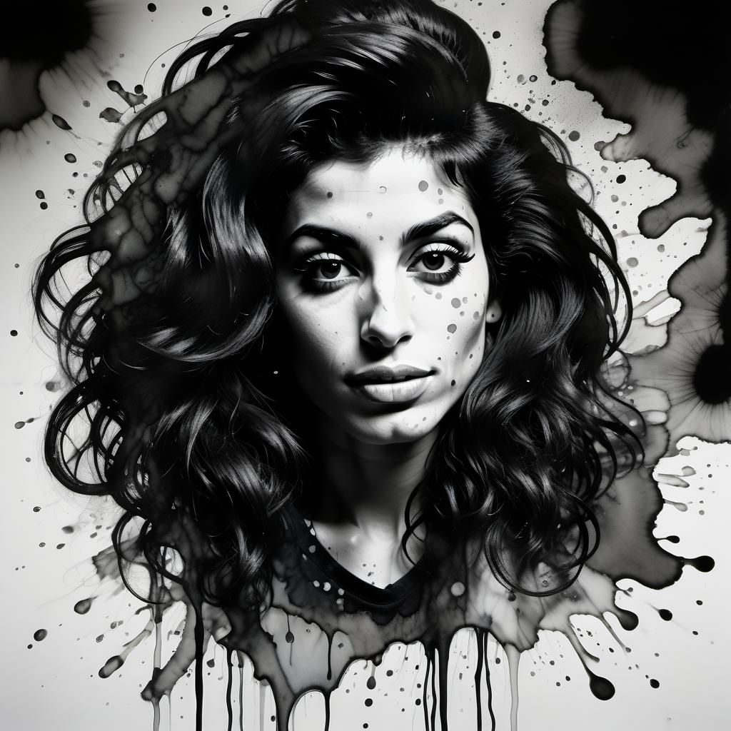 Amy Winehouse Smiling Portrait in Double Exposure Style