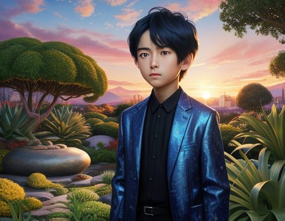 Cosmic Zen Garden Child in Surreal Oil Painting