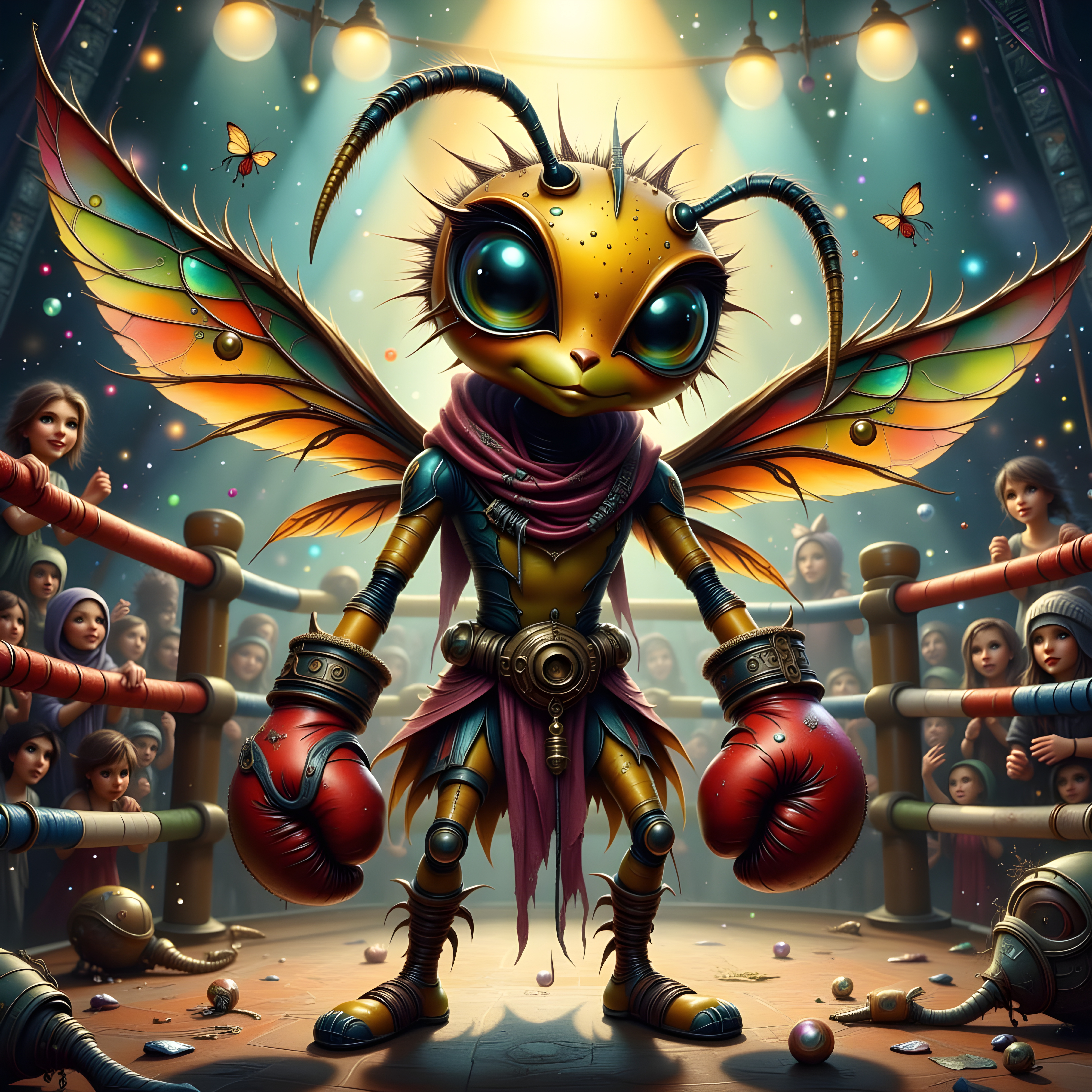 Gritty Fairy Punk Boxer Ant in Dimly Lit Ring
