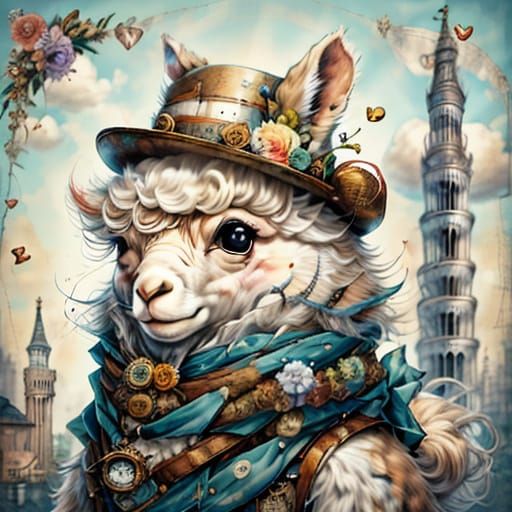 Kawaii Alpaca with Leaning Tower of Pisa