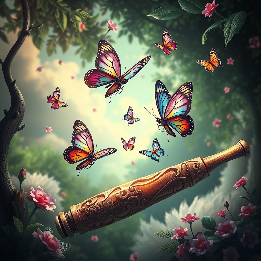 Iridescent Flutes Dance with Whimsical Butterflies in Dreaml...